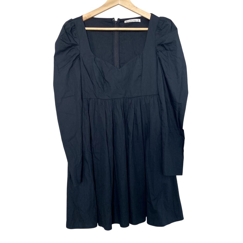 Abercrombie & Fitch Long Sleeve Poplin Mini Dress - Black - Medium